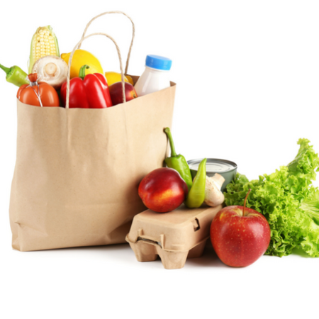 paper bag of fresh produce and groceries