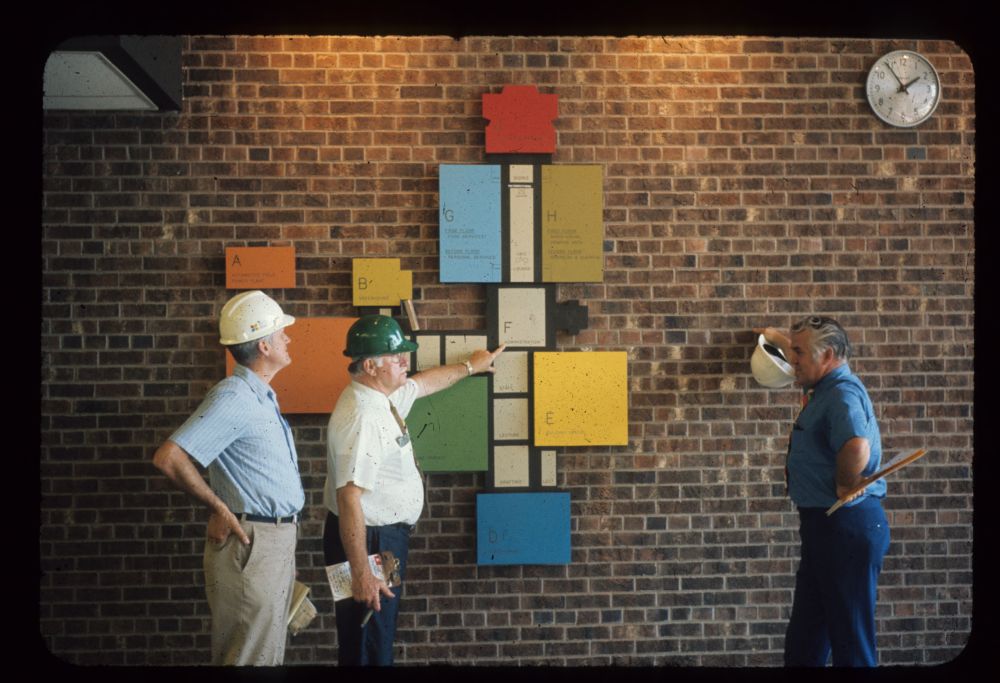 1972 Construction Crew with campus map