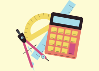 calculator, protractor, ruler and other school supplies