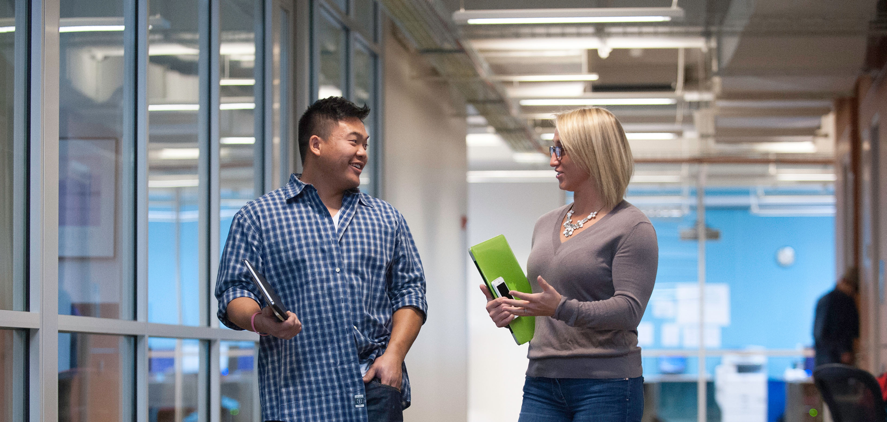 students walking down hall