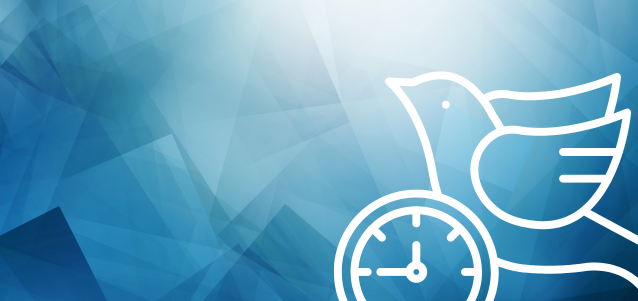 blue abstract background with bird and clock illustration