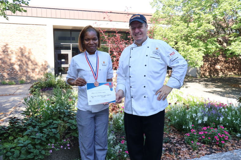 Student Myra Hullum with Chef Dennis Durnev