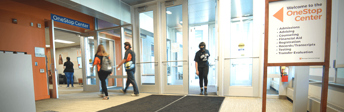 Students walking into the OneStop Center
